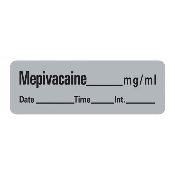 Precision Dynamics Corp. Anesthesia Label DTI Mepivacaine mg/ml Gray 1