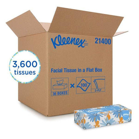 Kimberly Clark Professional Tissue Facial Kleenex White Flat Box 2 Ply 100/Bx, 36 BX/CA - 21400