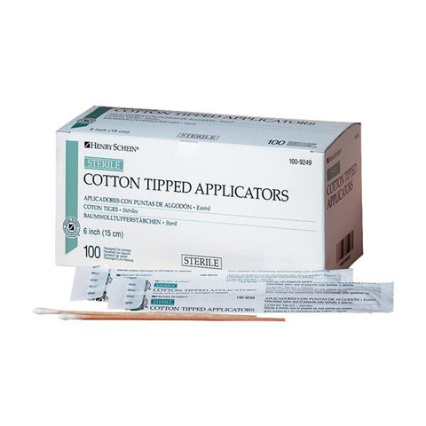 Henry Schein Inc. Applicator Cotton Tipped Sterile 6 in Wood Handle 100Pks/2, 10 BX/CA - 1009249