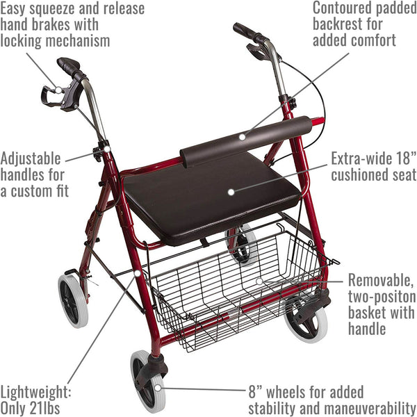DMI Lightweight ExtraWide HeavyDuty Aluminum Rollator Medute