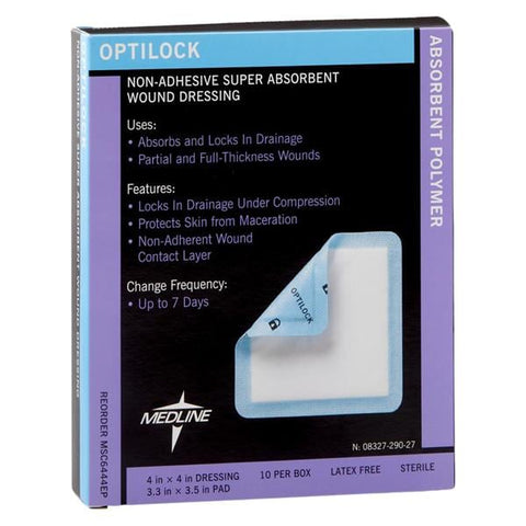 Medline Industries Inc Optilock Polymer Wound Dressing 4x4" Sterile Non-Adhesive NAdhr Spr Abs LF, 10 EA/BX - MSC6444EP