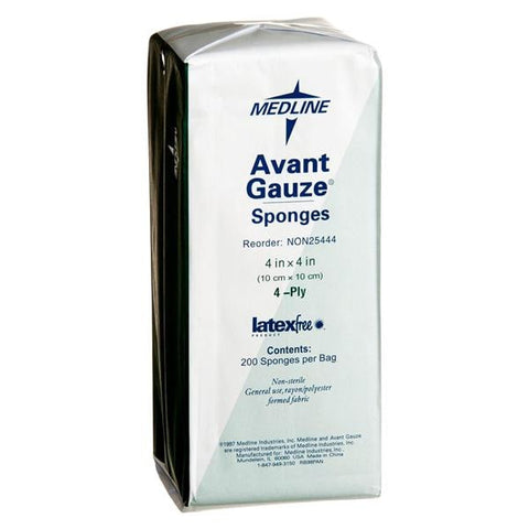 Medline Industries Inc Avant Rayon/Polyester Blend Gauze Sponge 4x4" 4 Ply Non-Sterile LF, 10 BG/CA - NON25444