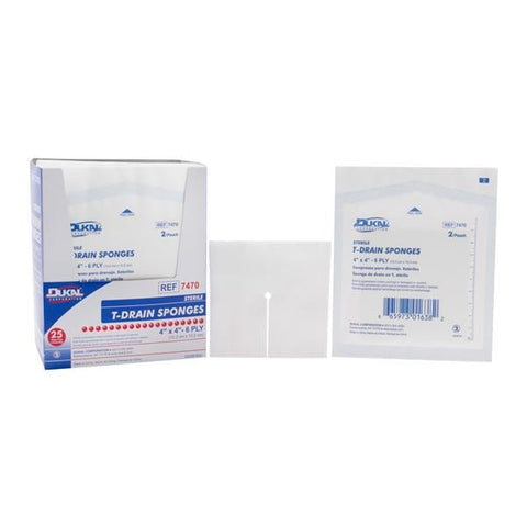 Dukal LLC Rayon/Polyester T-Drain Sponge 4x4" 6 Ply Sterile, 12 BX/CA - 7470