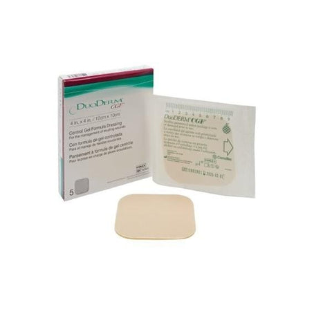 Convatec US DuoDerm CGF Hydrocolloid Dressing 4x4" Sterile Square Adherent Flesh Abs LF, 20 BX/CA - 187660