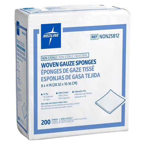 Medline Industries Inc  Cotton Gauze Sponge 4x8" 12 Ply Non-Sterile Not Made With Natural Rubber Latex - NON25812