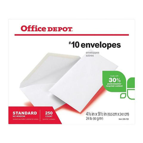 Office Depot Business Services All-Purpose Envelopes #10 4 1/8 in x 9 1/2 White 250/Box - 330728
