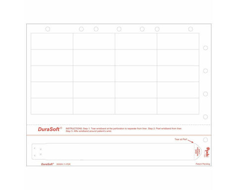 PDC Durasoft® Laser Wristband/Label with Holes, Tamper Evident, Paper, 2 1/2"x1", Adult, White, 20 Labels per Sheet, 4 Pks of 250 Sheets per Case | 9506W-11-PDR