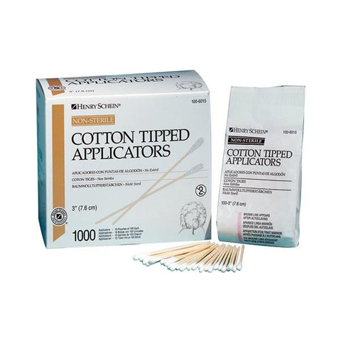 Henry Schein Inc. Applicator Cotton Tipped Non Sterile 3 in Wood Handle 1000/Bx, 10 BX/CA - 1006015