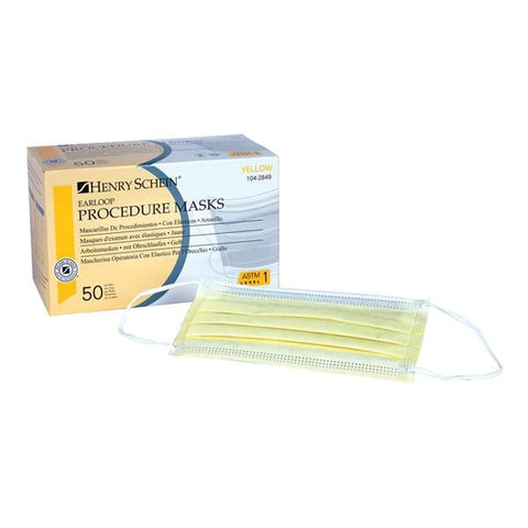 Henry Schein Inc. Mask Procedure ASTM Level 1 Yellow 50/Bx - 1042849