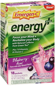 Glaxo Smith Kline Oral Supplement Emergen-C® Energy Plus Blueberry Acai Flavor Powder 0.33 oz. Individual Packet