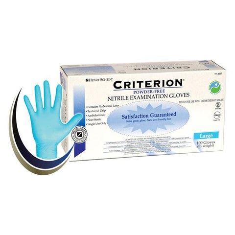Henry Schein Inc. Gloves Exam Criterion Powder-Free Nitrile Latex-Free Large Blue 100/Bx, 10 BX/CA - 1118537