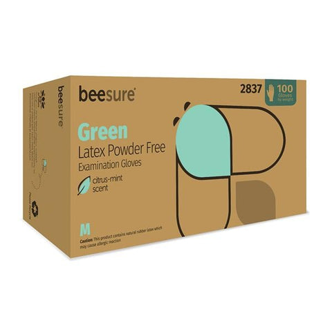 EcoBee Gloves Exam BeeSure Powder-Free Latex Lg Winter Green Citrus Mint Scent 100/Bx, 10 BX/CA - BE2838