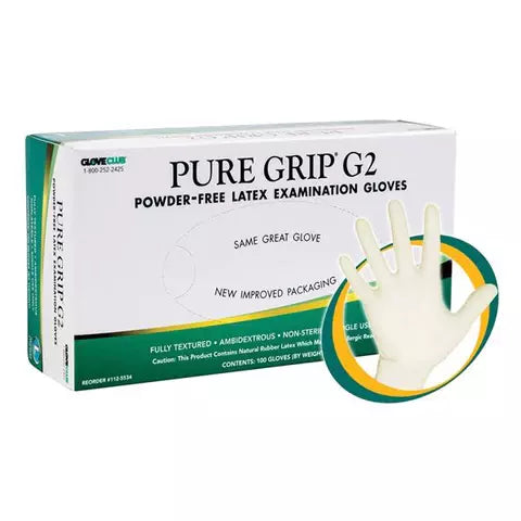 Gloves Exam Pure Grip G2 Powder-Free Latex 9 in Medium 7.5 White 100/Bx, 20 BX/CA