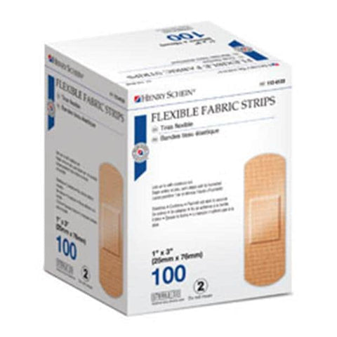 Henry Schein Inc. Bandage Strips Fabric 1x3" Flexible Flesh LF 100/Bx, 54 BX/CA - 1126133