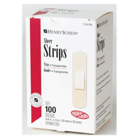 Henry Schein Inc. Bandage Strips Plastic 3/4x3" Flexible Sheer/Flesh LF 100/Bc, 54 BX/CA - 1126138