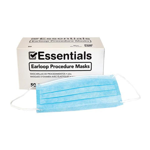 Essentials Healthcare Products Mask Procedure Essentials ASTM Level 1 Pleated Flat Blue 50/Bx, 20 BX/CA - 1126761