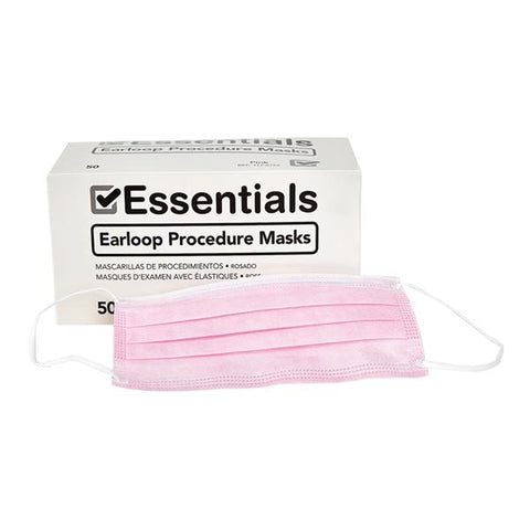 Essentials Healthcare Products Mask Procedure Essentials ASTM Level 1 Pleated Flat Pink 50/Bx, 20 BX/CA - 1126762