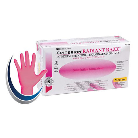 Henry Schein Inc. Gloves Exam Criterion Powder-Free Nitrile Latex-Free Medium Radiant Razz 200/Bx, 10 BX/CA - 1127146