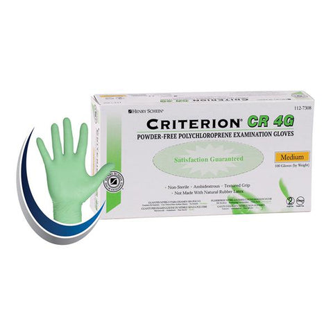 Henry Schein Inc. Gloves Chloroprene Criterion CR4G Latex-Free PF Medium NS Artic Lime 100/Bx, 10 BX/CA - 1127308