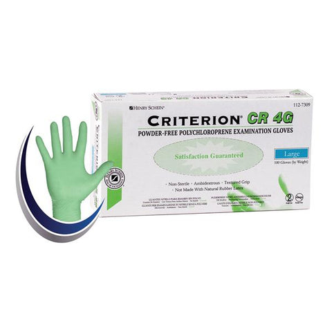 Henry Schein Inc. Gloves Chloroprene Criterion CR4G Latex-Free PF Large NS Artic Lime 100/Bx, 10 BX/CA - 1127309