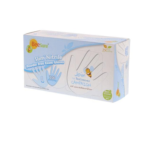 EcoBee Gloves Exam BeeSure Slim Powder-Free Nitrile Latex-Free Large White 200/Bx, 10 BX/CA - BE1128