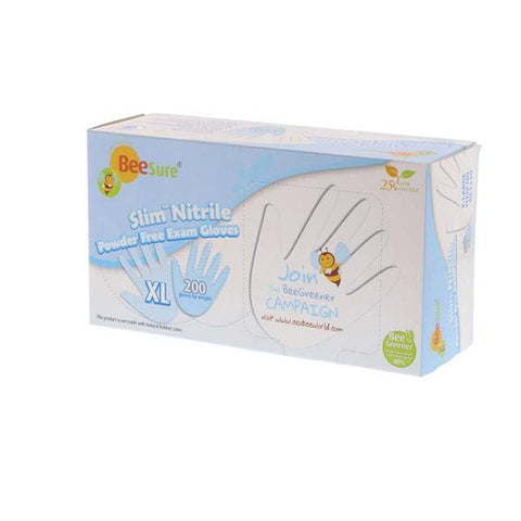 EcoBee Gloves Exam BeeSure Slim Powder-Free Nitrile Latex-Free X-Large White 200/Bx, 10 BX/CA - BE1129