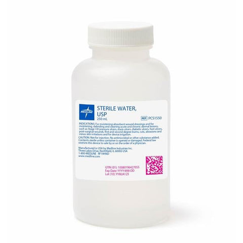 Medline Industries Inc Water Irrigation/Suction Solution 250mL Sterile Plastic Pour Bottle 24/Ca - PCS1550