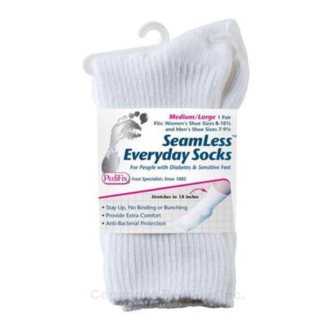 Pedifix, Inc Socks Everyday Cotton / Elastic Unisex Adult White Small Crew/ Seemless 1/Pr - P795-S