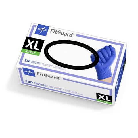 Medline Industries Inc Gloves Exam FitGuard Powder-Free Nitrile Latex-Free X-Large Blue 230/Bx, 10 BX/CA - FG2504