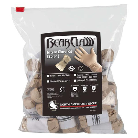 North America Rescue LLC Gloves Exam Bear Claw Powder-Free Nitrile Latex-Free Small Sand 25Pr/Bg - zz-0246