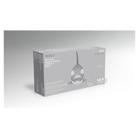 Ventyv Gloves General Purpose Orca PF Nitrile LF 230 mm XL Black 100/Bx, 10 BX/CA - 10422106