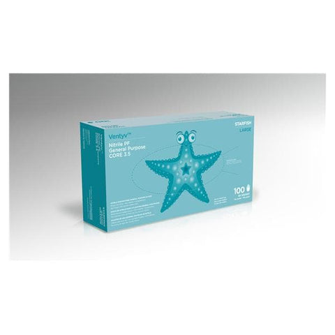 Ventyv Gloves General Purpose Starfish PF Nitrile LF Lg Violet Blue 100/Bx, 10 BX/CA - 10421102