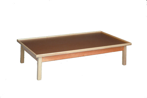 wooden platform table - fixed height, raised-rim, 8' x 6' x 19"