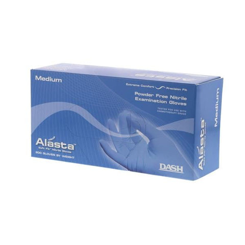 Dash Medical Gloves Inc Gloves Exam Alasta Soft Fit Powder-Free Nitrile Latex-Free Medium Blue 200/Bx, 10 BX/CA - ALS200