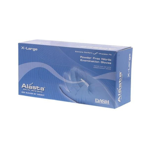 Dash Medical Gloves Inc Gloves Exam Alasta Soft Fit Powder-Free Nitrile Latex-Free X-Large Blue 200/Bx, 10 BX/CA - ALS200XL