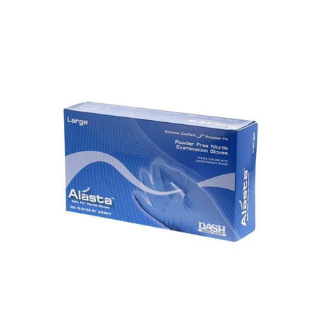 Dash Medical Gloves Inc Gloves Exam Alasta Soft Fit Powder-Free Nitrile Latex-Free Large Blue 100/Bx, 10 BX/CA - ALS100L
