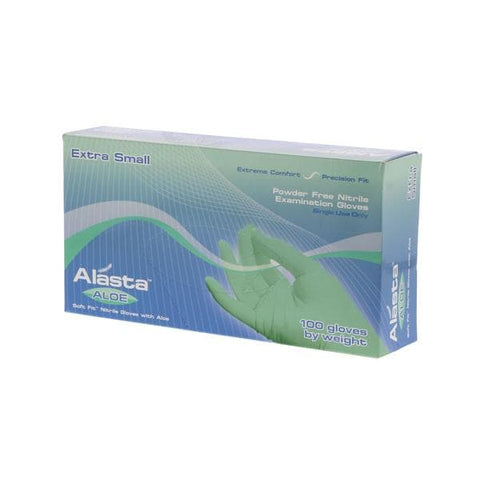 Dash Medical Gloves Inc Gloves Exam Alasta Aloe Powder-Free Nitrile Latex-Free X-Small Green 100/Bx, 10 BX/CA - AA100XS