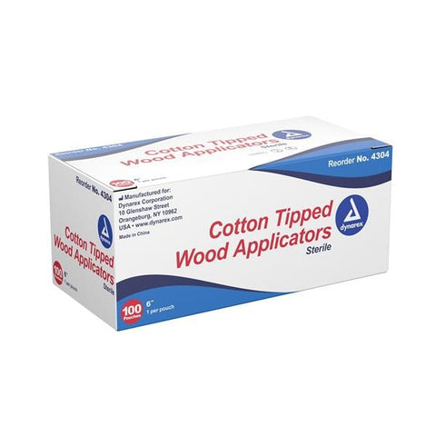 Dynarex Corporation Applicator Cotton Tip Sterile 6 in Secure Wooden Stem 100/Bx, 10 BX/CA - 4304