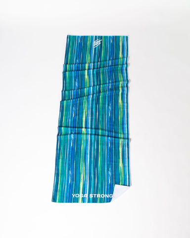 Yoga Strong, Anti Slip Towel, Green/Blue Stripe
