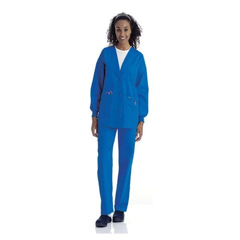 Landau Uniforms Inc. Cardigan Warm-Up 65% Polyester / 35% Cotton Womens Royal Blue 4XL 5 Pockets Each - 7535-BEP-4XL