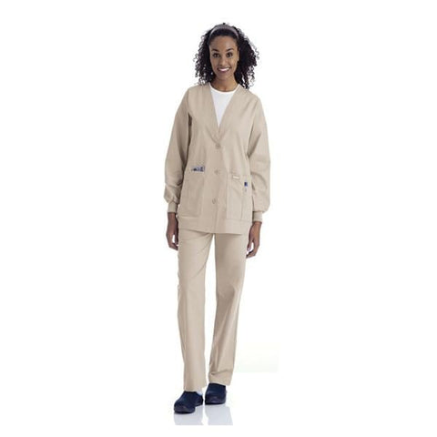 Landau Uniforms Inc. Cardigan Warm-Up 65% Polyester / 35% Cotton Womens Sand Large 5 Pockets Each - 7535-SAP-LGE