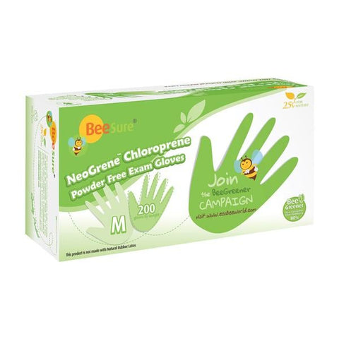 EcoBee Gloves Chloroprene BeeSure NeoGrene Latex-Free PF Medium NS Green 200/Bx, 10 BX/CA - BE1187