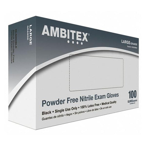 Tradex International, Inc Gloves Exam Ambitex Powder-Free Nitrile Latex-Free 9 in Large Black 100/Bx, 10 BX/CA - NLG200BLK