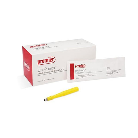 Premier Medical Biopsy Punch Dermal Uni-Punch 6mm Ribbed Hollow Handle SS Bld Disp Strl 25/Bx - 33506