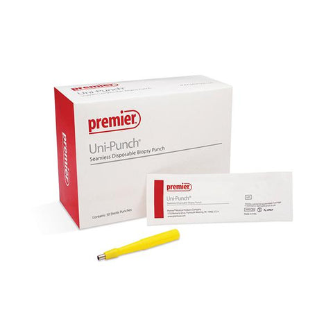 Premier Medical Biopsy Punch Dermal Uni-Punch 5mm Ribbed Hollow Handle SS Bld Disp Strl 50/Bx - 33515