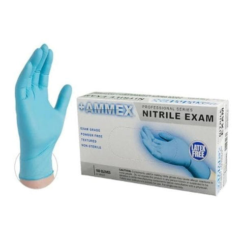 Ammex Corporation Gloves Exam Ammex Powder-Free Nitrile Latex-Free Large Blue 100/Bx, 10 BX/CA - APFN46100