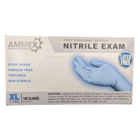 Ammex Corporation Gloves Exam Ammex Powder-Free Nitrile Latex-Free X-Large Blue 100/Bx, 10 BX/CA - APFN48100