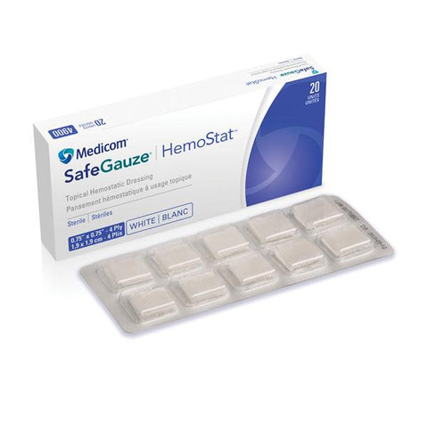 Medicom Dressing Topical SafeGauze HemoStat 3/4x3/4" Cellulose Sterile 20/Bx - 4900