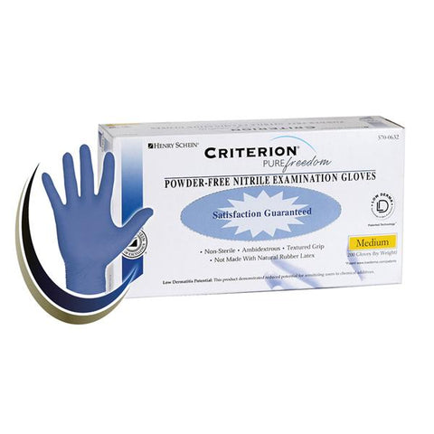 Henry Schein Inc. Gloves Exam Criterion Pure Freedom Powder-Free Nitrile Latex-Free Md Blue 200/Bx, 10 BX/CA - 5700632