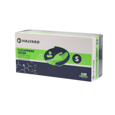 O & M Halyard Gloves Chloroprene Flexaprene Green Latex-Free Powder-Free Small NS Green 200/Bx, 10 BX/CA - 44793